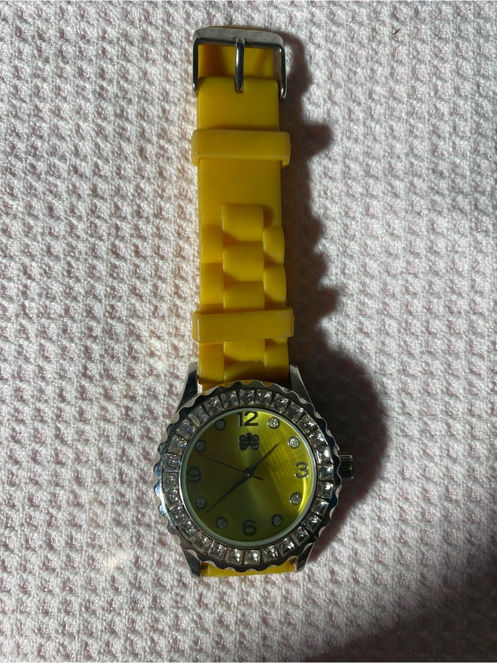 Bling Crystal Bezel Yellow Silicone Watch Butterfly Logo - New Battery!